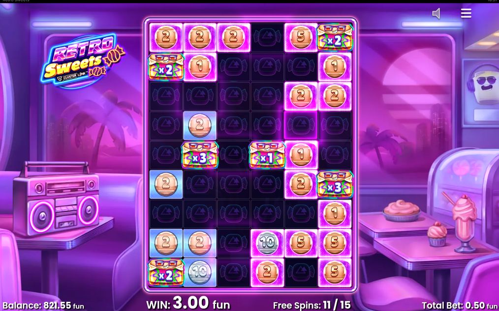 Gratisspel med antal Wild Candy Symbols på rutnätet